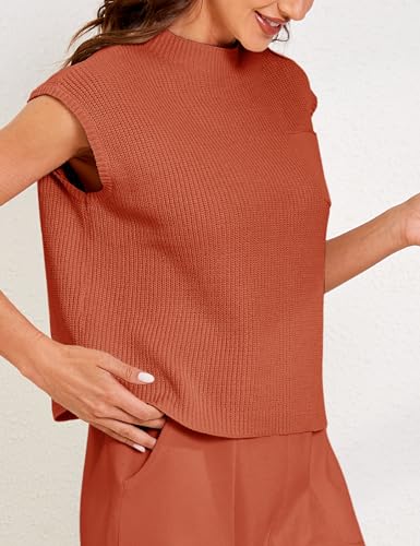 Image of Himosyber Women's Solid Sleeveless Vest Mock Neck Cap Sleeve Knitwear Sweater Tops