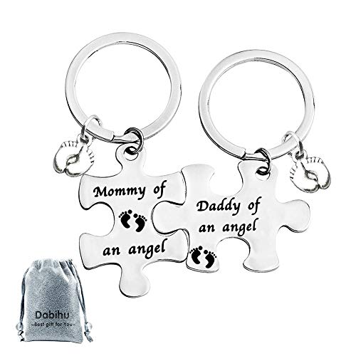 Dabihu Loss Memorial Keychain Mommy Daddy of an Angel Puzzle Keyring Set of 2 Miscarriage Keepsake Baby Memorial Jewelry Gift for Infant Loss