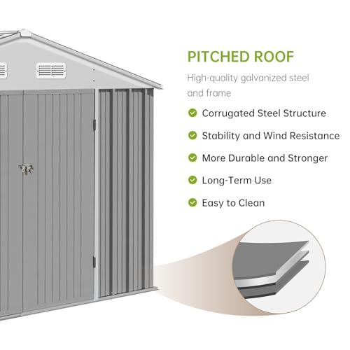 10 x 8 Ft Outdoor Storage Shed with Updated Frame Structure & Lockable Door, Waterproof Practical Garden Patio Lawn Poolside Metal Tool Shed Designed for Organization & Storage, Gray