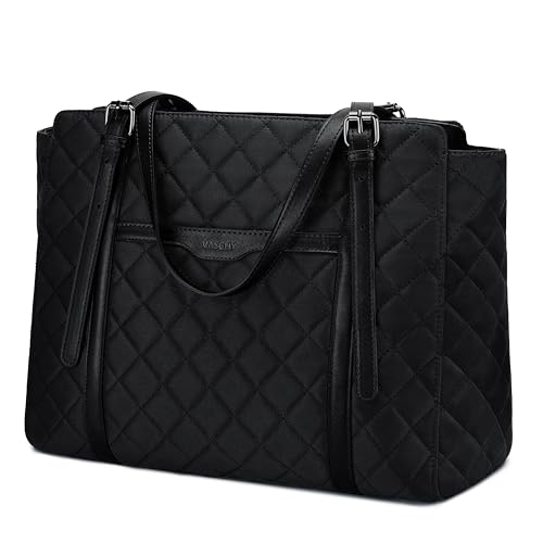 VASCHY Quilted Laptop Tote Bag for Women, Medium Puffer Work Shoulder Bag Purse