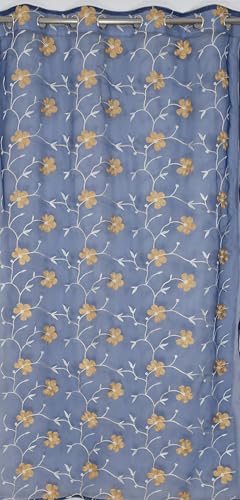Image of Homefab India Embroidery Floral Net Transparent Sheer Curtain - 5X4 Feet, Window Curtains, Navy Blue, Pack of 1 Pc