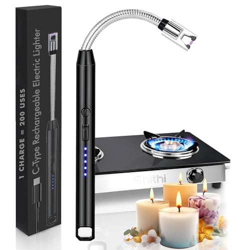 Image of SHITHI ENTERPRISES Electric Arc Lighter For Kitchen | Rechargeable USB Lighter With Flexible Neck| Windproof & Flameless| 200 Uses Per Charge| C-Type Charging | Safe For Gas Stove,Candle & BBQ