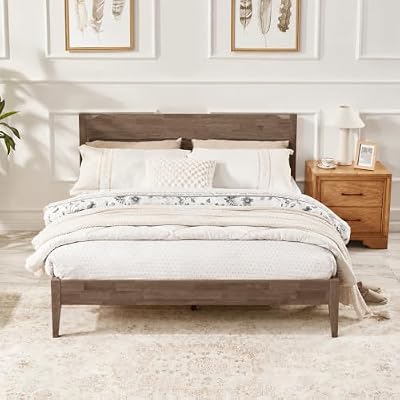 Softa Venso Queen Solid Wood Bed Frame with Headboard, 1100 Lbs Heavy Duty Rubberwood Platform Bed, 15-Min Tool-Free Assembly, Quiet Stable Support, Japanese Japandi Design, No Box Spring Needed
