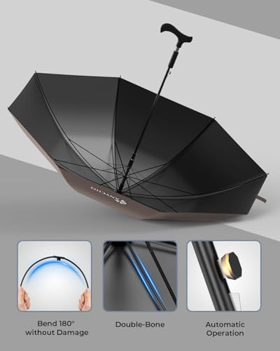 Image of ANYCHO Walking Cane Umbrella for Rain, Thick Double-Branch Umbrella for Elderly with Auto Open, Outdoor Hiking and Mountain Climbing