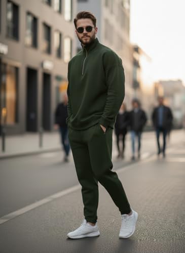 Image of Mack Jonney Solid Half Zipper Track Suit for men | Co-ord Set | Warm Fleece Tracksuit Set | Full Sleeve Sweatshirt