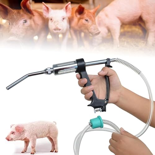 Veterinärspritze Injektor, automatische Dosierung mit Schlauch und Anti-Biss Metallkopf, verstellbar für Rinder, Schafe, Haustiere