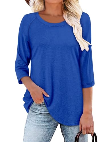 KISSMODA Tunic Tops for Women Loose Fit Dressy Round Neck Pleated 3/4 Length Sleeve Spring Tops
