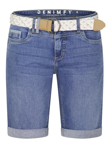 DENIMFY Jeans Shorts Damen mit Gürtel Regular Fit DFLena Kurze Hose Short Sommer Denim Stretch Basic Einfarbig, Größe:XXL, Farben:Middle Blue Denim (M267) DENIMFY Jeans Shorts Damen mit Gürtel Regular Fit DFLena Kurze Hose Short Sommer Denim Stretch Basic Einfarbig, Größe:XXL, Farben:Middle Blue Denim (M267)