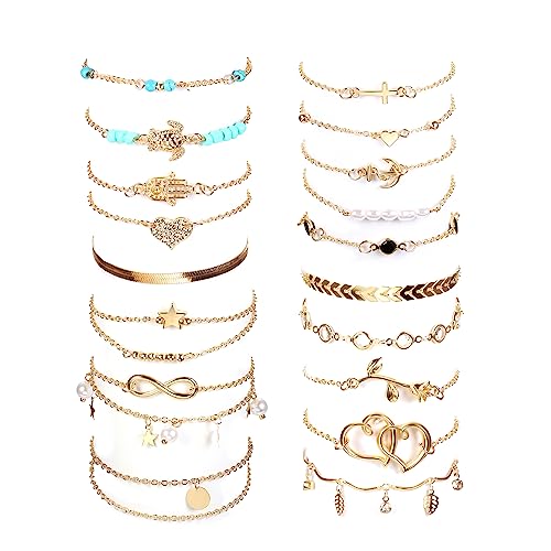 Dochais 20 Stück Armbänder für Frauen, goldene Armbänder, silberne Armbänder, böhmische Armbänder, Mode Strand Strand Urlaub Armbänder