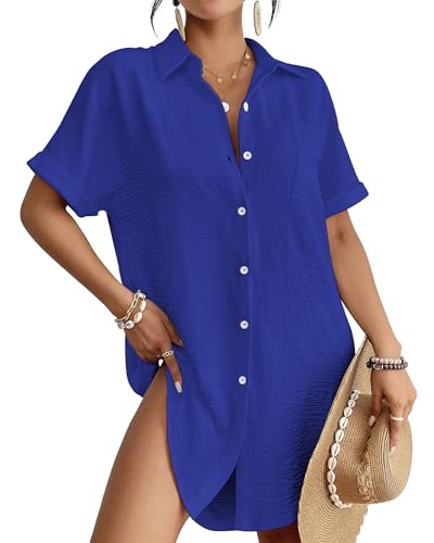 Image of Bsubseach Women Swimsuit Coverup Shirt Dress Button Down Bathing Suit Cover Up Beach Vacation Outfits
