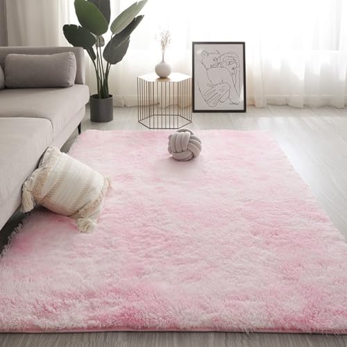 CHENMIAO Tapis Doux Salon 210 x 270 cm Moelleux Shaggy Doux Confortable Tapis à Poils Longs pour Chambre Facile à Nettoyer pour Salon, Chambre à Coucher, Bureau, Rose Clair