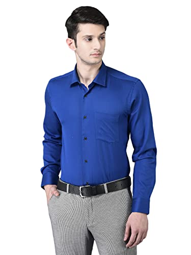 Image of Canoe Men's Regular Fit Blue Color Cotton Fabric 38 Size Button Closure Formal Shirt Collared Neck Pattern Chest Pocket Spread Collar