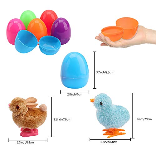 N+A 6 Pcs Wind-Up Jumping Colorful Bunny and Chicken Toys for Easter Basket Fillers, Plastic Easter Eggs, Kids Gifts and Party Favors (6 Pcs / 6 Colors) - Thumbnail 4