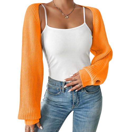 Image of Durio Women Y2K Bolero Shrug Long Sleeve Knit Cropped Cardigan | Stretchy Open Front Sweater with Drop Shoulders, Versatile Style Suits Casual Daily Wear, Travel, Party & Festival Outfits