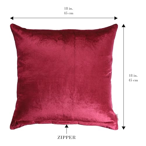Image of Home - The Best is for You Burgundy Velvet Embroidered Cushion Cover | Pack of 2, 18x18 Inch