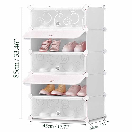 Image of Zemic DIY Shoe Rack Plastic Shoe Rack for Home PP Plastic Shelves Household, Shoe Rack with Door Outdoor for Heels /Shoes for Entryway,Hallway,Bedroom Living Room (White, 5-Shelf-5-Door)