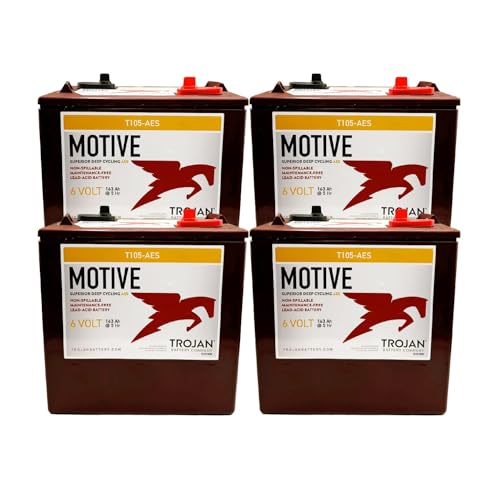 Set of 4 | Trojan T105-AES 6V GC2 Deep-Cycle AGM 207 Ah Golf Cart Battery, Up to 3x longer cycle life than standard AGM | Maintenance Free