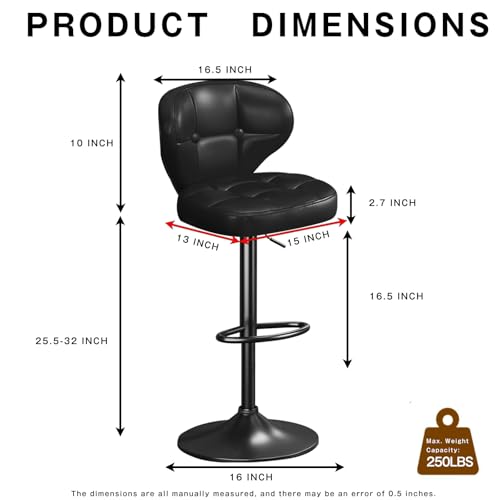 Image of Bar Stools Set of 2, Adjustable Swivel Bar Chairs with Backrest and Footrest, Modern PU Leather Upholstered Counter Height Stools for Kitchen Island, Bar, Dining Room Black