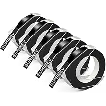 5 Pack Embossing Label Compatible with Dymo Embossing Label Maker Refills, Black 3D Plastic Embossing Label Tape for Organizer Express Pro 12965 12966 Office Mate II 1540 154000, 3/8 Inch X 9.8 Feet