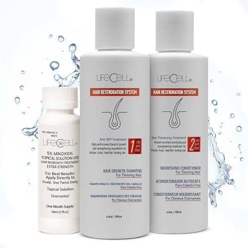 LifeCell Hair Restoration System for Women 2% – Hair Growth Treatment with Minoxidil, Anti-DHT Shampoo & Conditioner – Thicker, Fuller Hair – Supports Scalp Health & Hair Regrowth – 16.8 Fl Oz