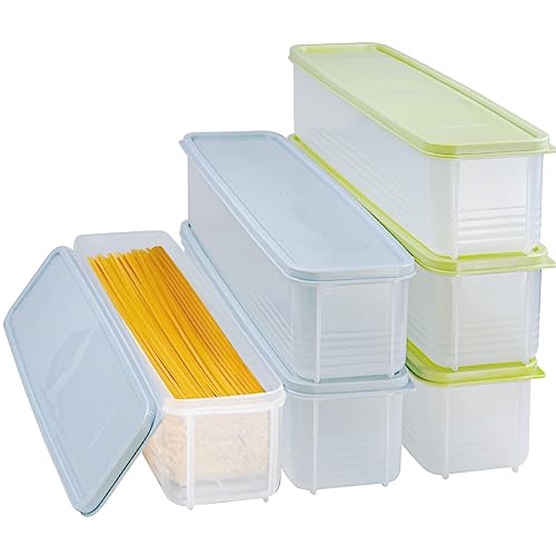 FEOOWV Set of 6 Pasta Storage Containers with Lid, Airtight Spaghetti Noodle Holder Rectangular...