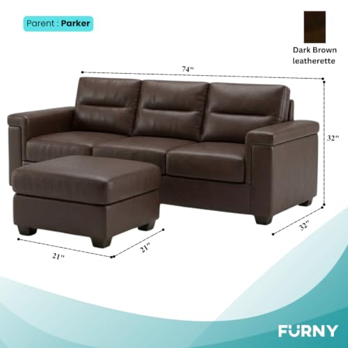 Image of FURNY Parker 3 Seater Sofa Set with Ottoman | Premium Suede Velvet Fabric Finish | Durable Comfort Sofa for Modern Living Room & Office Spaces (Dark Brown Leatherette)