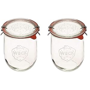 Weck Tulip Jars 1 Liter – Large Sour Dough Starter Jars with Wide Mouth – Suitable for Canning and Storage – 2 with Glass Lids
