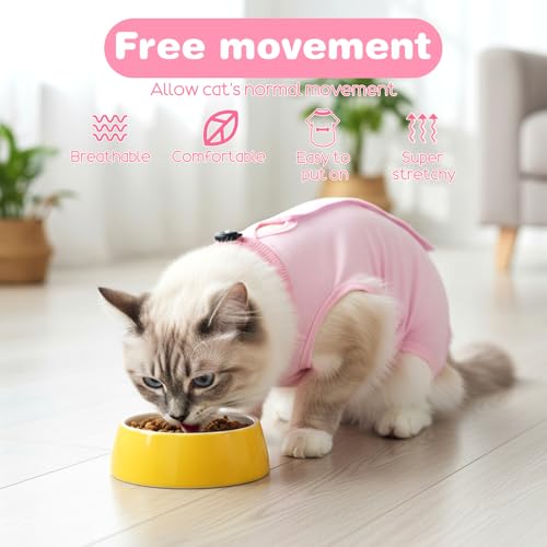 Elegaperma 2 Stück Weich Kastrationsbody Katze, Katzenbody Nach Op, Professioneller Body Katze Nach Op mit Bauchschutz, Katzen Anzug für Operationen wie Kastrationen, Wundversorgung (Größe M, Rosa)