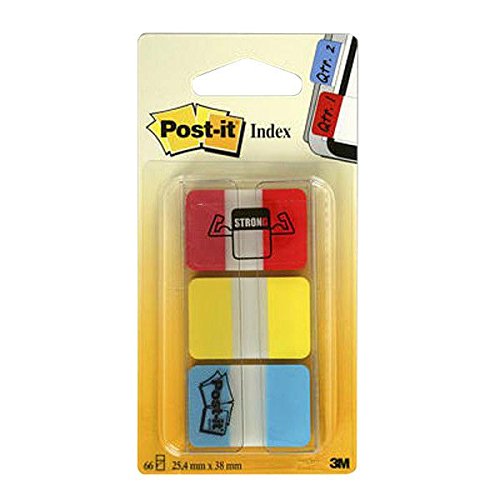 Lotto di 12 cartoncini di 3 colori di indice Strong Pos-it, 2,5 x 3,8 cm (rosso, giallo, blu) 686-RYB