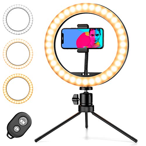 Pipishell Ringleuchte mit Stativ, LED Ringlicht mit 3 Farbe 10 Helligkeitsstufen, Handy Selfie Ring Light für YouTube-Videoaufnahmen, Tik Tok Fotografie, Live-Stream usw.