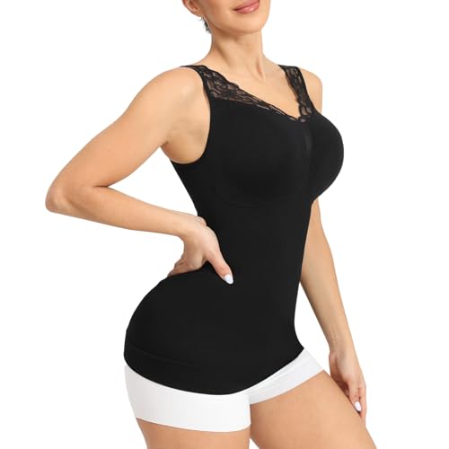 Vivashape Women's Cami with Built in Bra Padded Tummy Control Shapewear Compression Tank Tops Body Shaper V Neck with Lace - Black Small - image 1