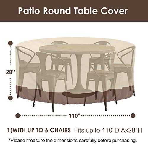 Vailge Round Patio Furniture Covers, 100% Waterproof Outdoor Table Chair Set Covers, Anti-Fading Cover For Outdoor Furniture Set, Uv Resistant, 110"Diax28"H, Beige & Brown #TOP1