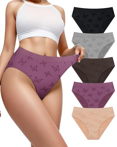 Women's Low-Rise Nylon Printed Triangular Underwear, Soft and Comfy Full Coverage Panties 5-Pack