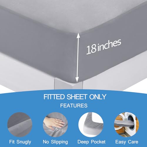 Image of Split Top King Sheets for Adjustable Bed, 34 inch Top Split from Head, Breathable Split Head King Mattress Cover Fitted for Adjustable Bed with Deep Pocket Up to 18 inch, Half Split, 1 Pack Bottom Sheet, Gray
