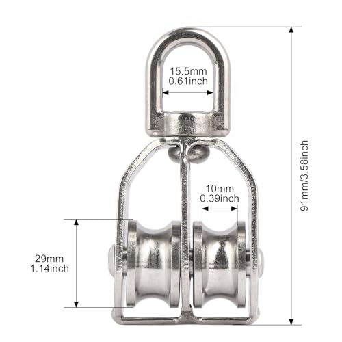 LordHardware 2PCS M32 Double Sheave Pulley Block 304 Stainless Steel Lifting Crane Swivel Hook