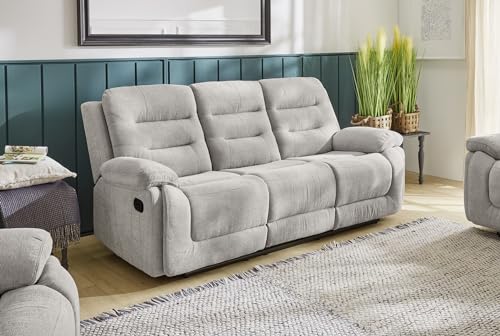 Gemütliches Dreisitzer Sofa mit Federkernpolsterung und Wellenfedern B220/T98/H103 cm, verstellbare 3er Couch durch halbautomatische Relaxfunktion, Bezug Chenille in Grau / 15503 – Bild 3