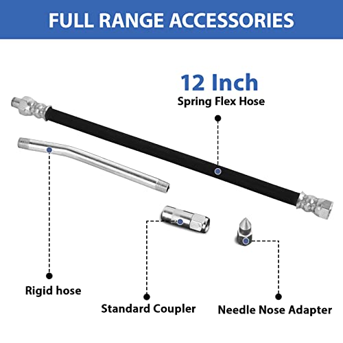 Unoyx Grease Gun, 8000 Psi Heavy Duty Grease Gun, Ultra-Light Aluminum Grease Gun With Hose, Standard Coupler And Needle Nose Adapter, 14Oz Load For Car Trucks Tractors Marine Bearings #TOP3