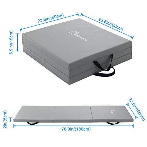 WolfWise 6'x2' Gymnastic Mats Folding Exercise Mat Tri-Fold Tumbling Training Fitness Panel Gym Pad, No-Slip Gray - Thumbnail 4