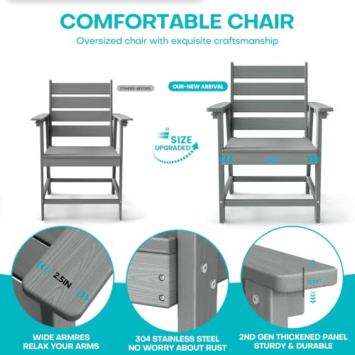 Image of 8 Piece Patio Dining Set, HDPE All-Weather Furniture with 6 Chairs & 2 Square Table, for Backyard, Garden, Gray