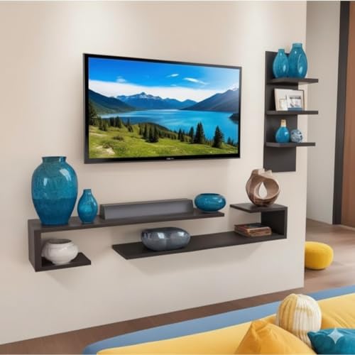 Image of O Style TV Cabinet Floating Shelves for Living Room, Bedroom, Dark Wenge, Suitable for 24 to 42 Inches Smart TV