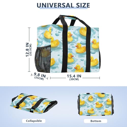 Cute Rubber Ducks Blue Foldable Travel Duffel Bag for Men Women Waterproof Weekender Overnight Carry On Tote Bag with Comfortable Handle Luggage Bag for Airplane Business Trips Sport Hospital3