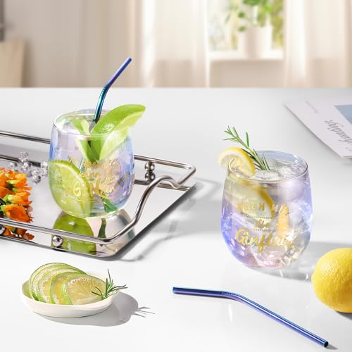 glastal Gin Gläser 450ml Gin Tonic Gläser 2er Set Bunt Weingläser mit Gin Sprüchen Gin Glas für Cocktails Geschenk für Ginliebhaber Männer Frauen Freund zu Geburtstag Valentinstag Weihnachten Geschenk