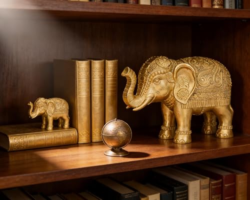 Estatua pequeña de elefante dorado 4 pulg miniatura 6