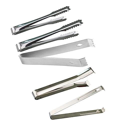 KICHOUSE 5 Pack Stainless Steel Ice Cube Sugar Clips Mini Serving Tongs for Foods Anti-slip Kitchen Tool Perfect for Party Cafe Bar Home