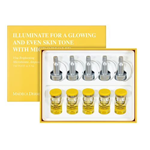 Madeca Derma Vita Microbiome Ampoule For Women By Dongkook Pharmaceutical - Facial Serum For Brightened And Even-Toned Skin With Hyaluronic Acid And Vita Brightening Biome (7Ml/0.23 Fl Oz * 5) #TOP2