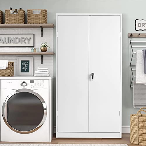 Greenvelly Metal Storage Cabinet, 72X36X18 White Locking Cabinet With Doors And 4 Shelves, Large Tall Lockable Office Cabinet With Lock And 2 Keys Steel Cabinet For Home, Laundry Room #TOP7