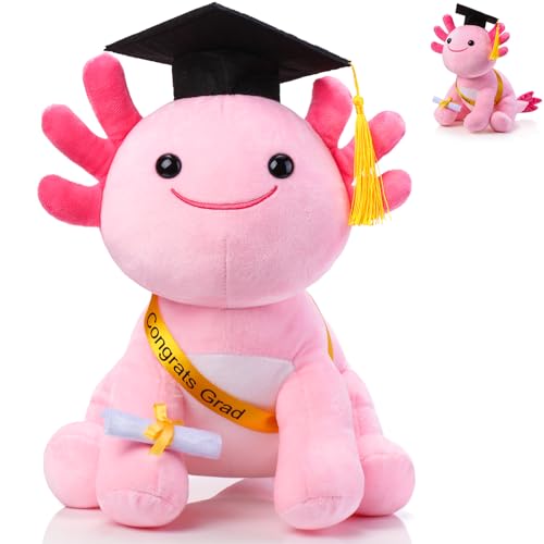 HyDren 10 Inch Graduation Axolotl Plush Stuffed Animal Axolotl Stuffed Animals with Graduation Hat Diploma and Sash, Plush Gift for Preschool, Kindergarten, Friend, Relatives (Fushia)