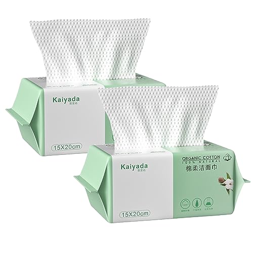 100PCS Toallas Facial Desechables, Toallitas Secas de Algodón 100% Algodón, Toallitas para Bebés, Natural y Biodegradable, Espesar Toallas de Papel Húmedas y Secas Para Todo Tipo De Pieles(20X15CM)