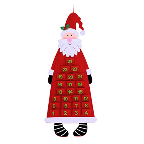 Image of Felt Christmas Advent Calendar with Pockets Large Wall Hanging 24 Pockets To Fill Xmas Christmas Countdown Advent Calendar Decoration for Home Door Wall (Santa)