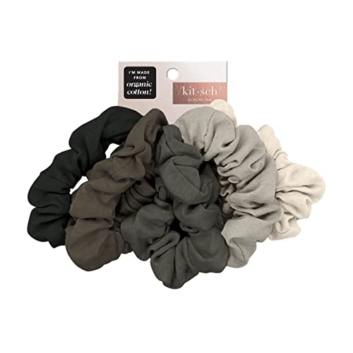 Kitsch Scrunchies For Women's Hair - Fur Hair Scrunchies | Large Hair Ties For Women | Hair Tie Scrunchies For Girls | Scrunchie | Hair Bands & Ponytail Holders, 5Pc (Black) #TOP10